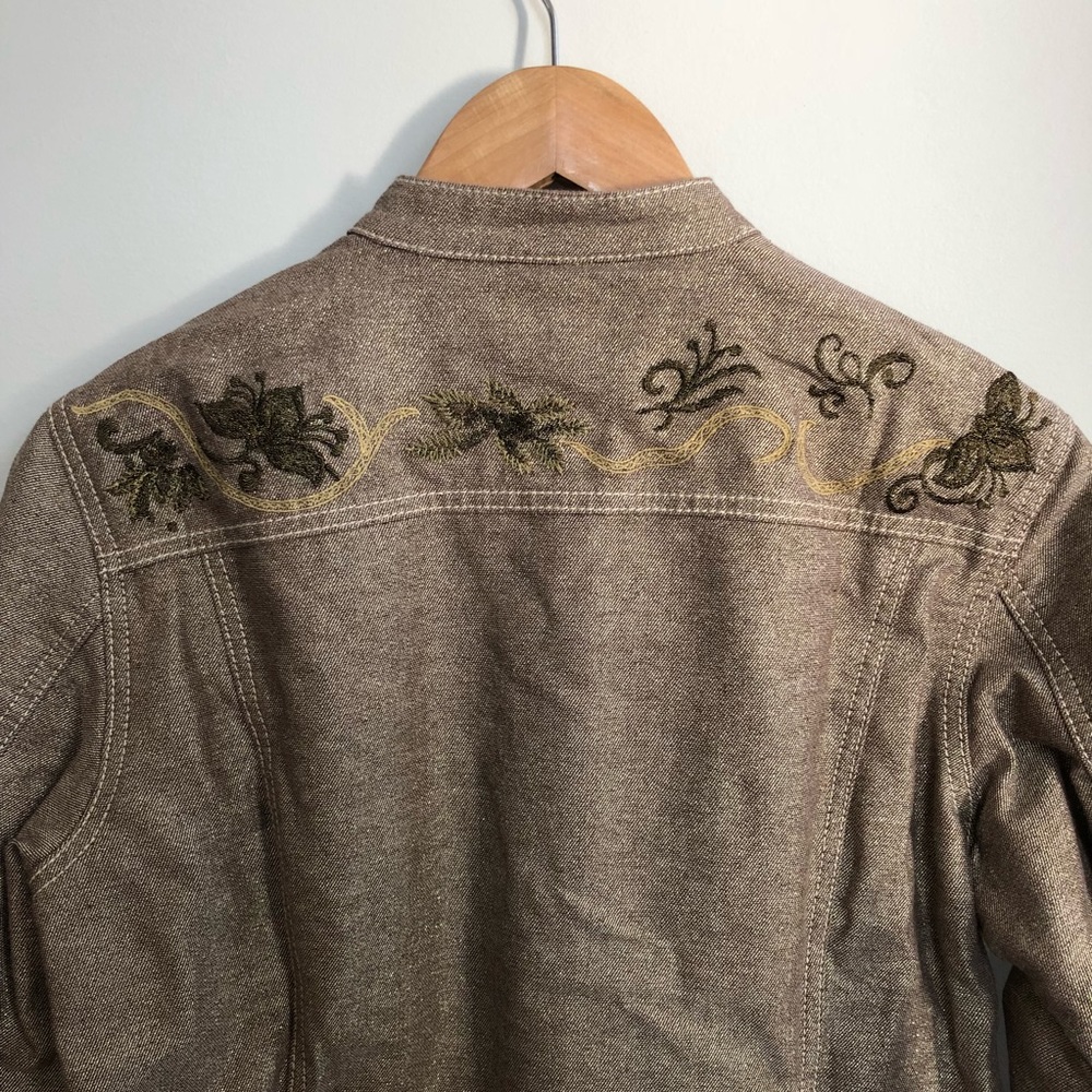 Chico's Sparkle Jacket Brown Embroidered Stitched - Picture 7 of 8